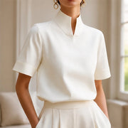 Nerelle Structured V-Cut Mock Neck Blouse - White - Blouse - Michael Verde - Image 1