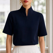 Nerelle Structured V-Cut Mock Neck Blouse - Blue - Blouse - Michael Verde - Image 1