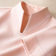Nerelle Structured V-Cut Mock Neck Blouse - Pink - mock neck - Michael Verde - Image 3