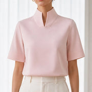 Nerelle Structured V-Cut Mock Neck Blouse - Pink - Blouse - Michael Verde - Image 1