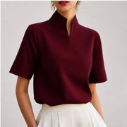 Nerelle Structured V-Cut Mock Neck Blouse - Red - women's blouse - Michael Verde - Image 2