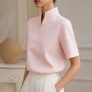 Nerelle Structured V-Cut Mock Neck Blouse - Pink - women's blouse - Michael Verde - Image 2
