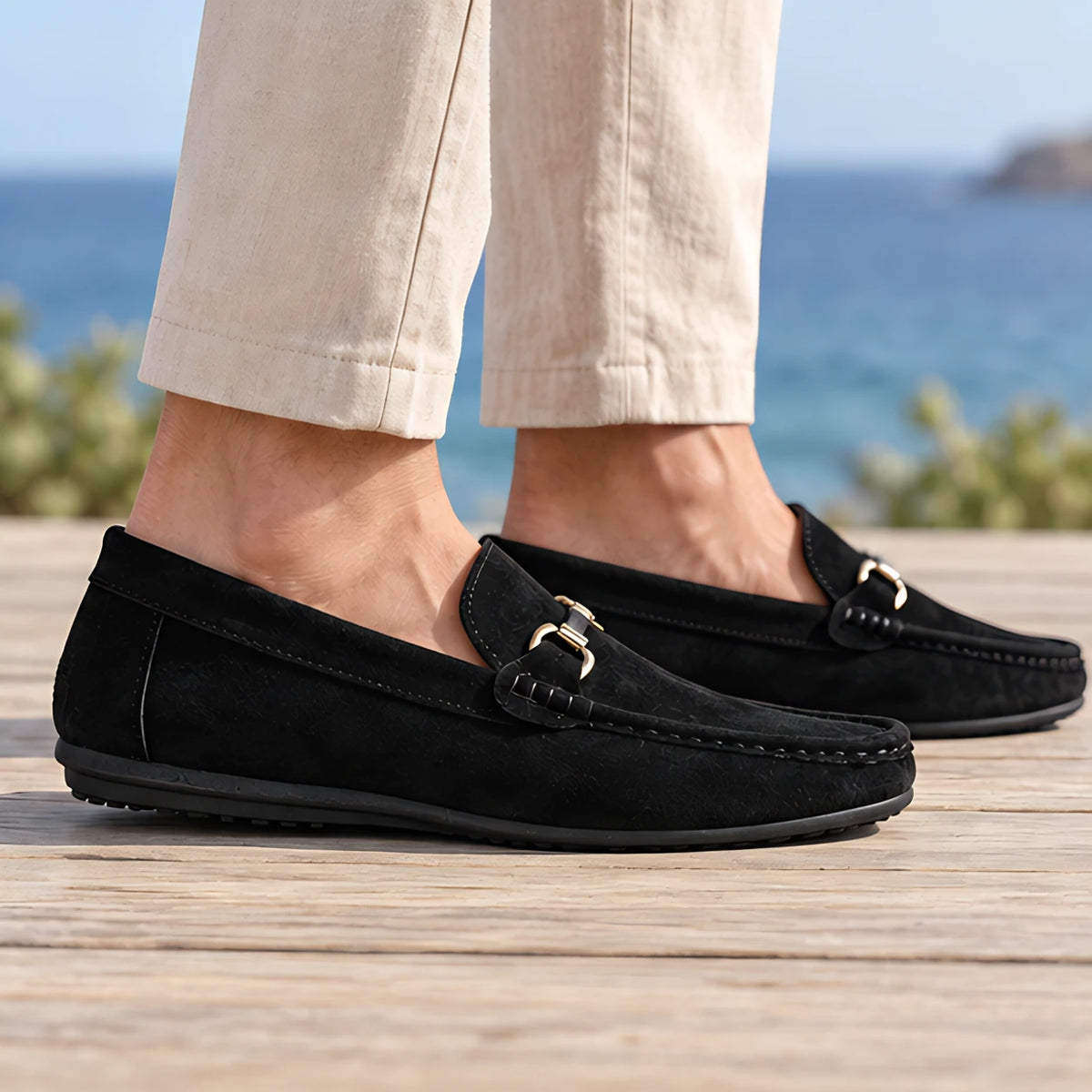 Nestor Men's Suede Buckle Loafers - Black - apparel - Michael Verde - Image 2