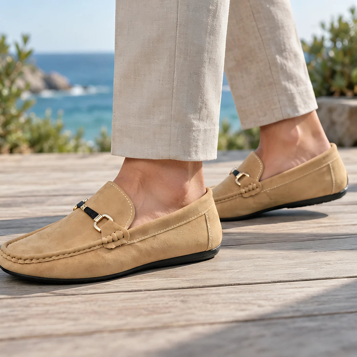 Nestor Men's Suede Buckle Loafers - Tan - apparel - Michael Verde - Image 2