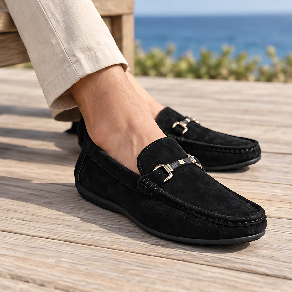 Nestor Men's Suede Buckle Loafers - Black - Shoes - Michael Verde - Image 3