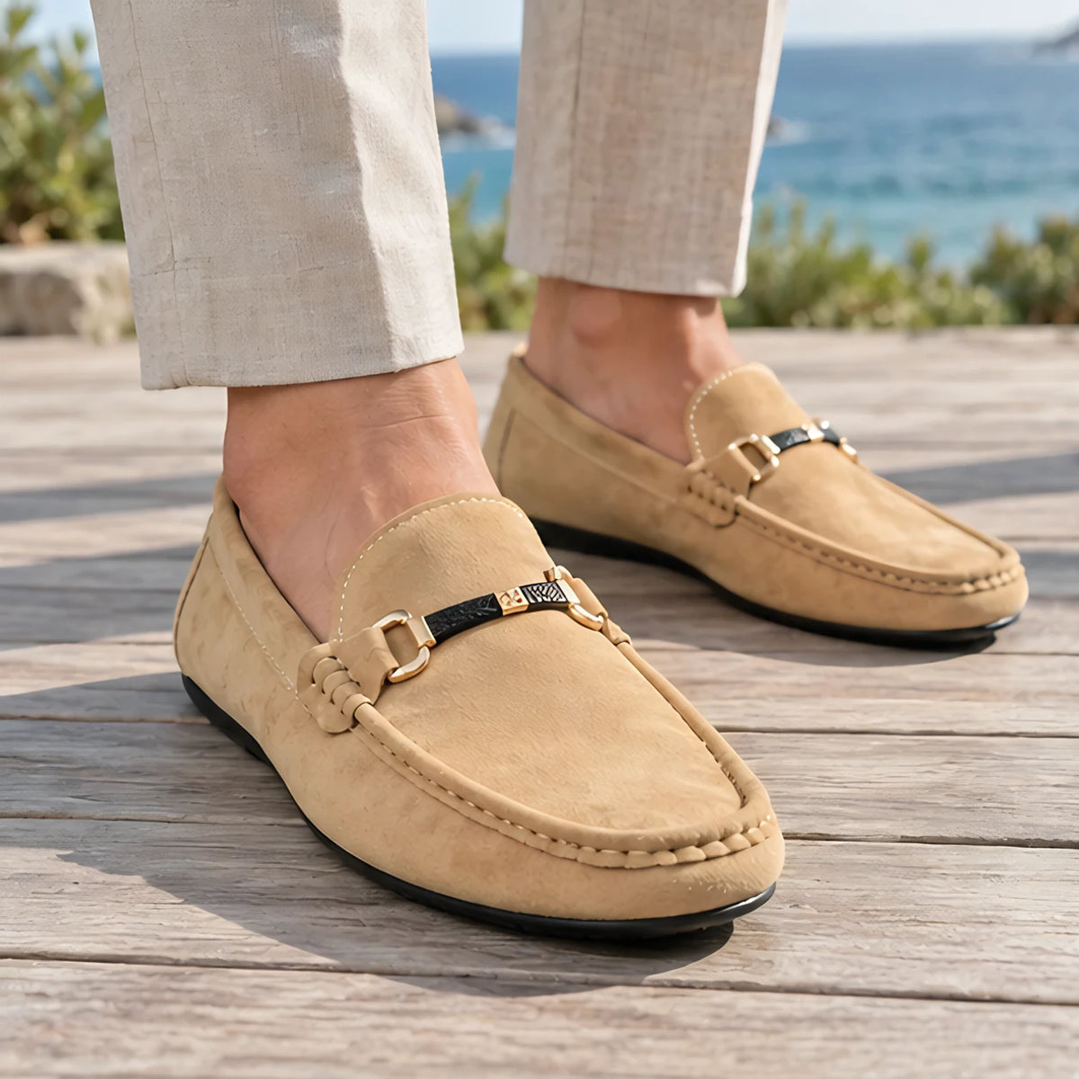 Nestor Men's Suede Buckle Loafers - Tan - Men's Footwear > Loafers > Suede Buckle Loafers - Michael Verde - Image 1