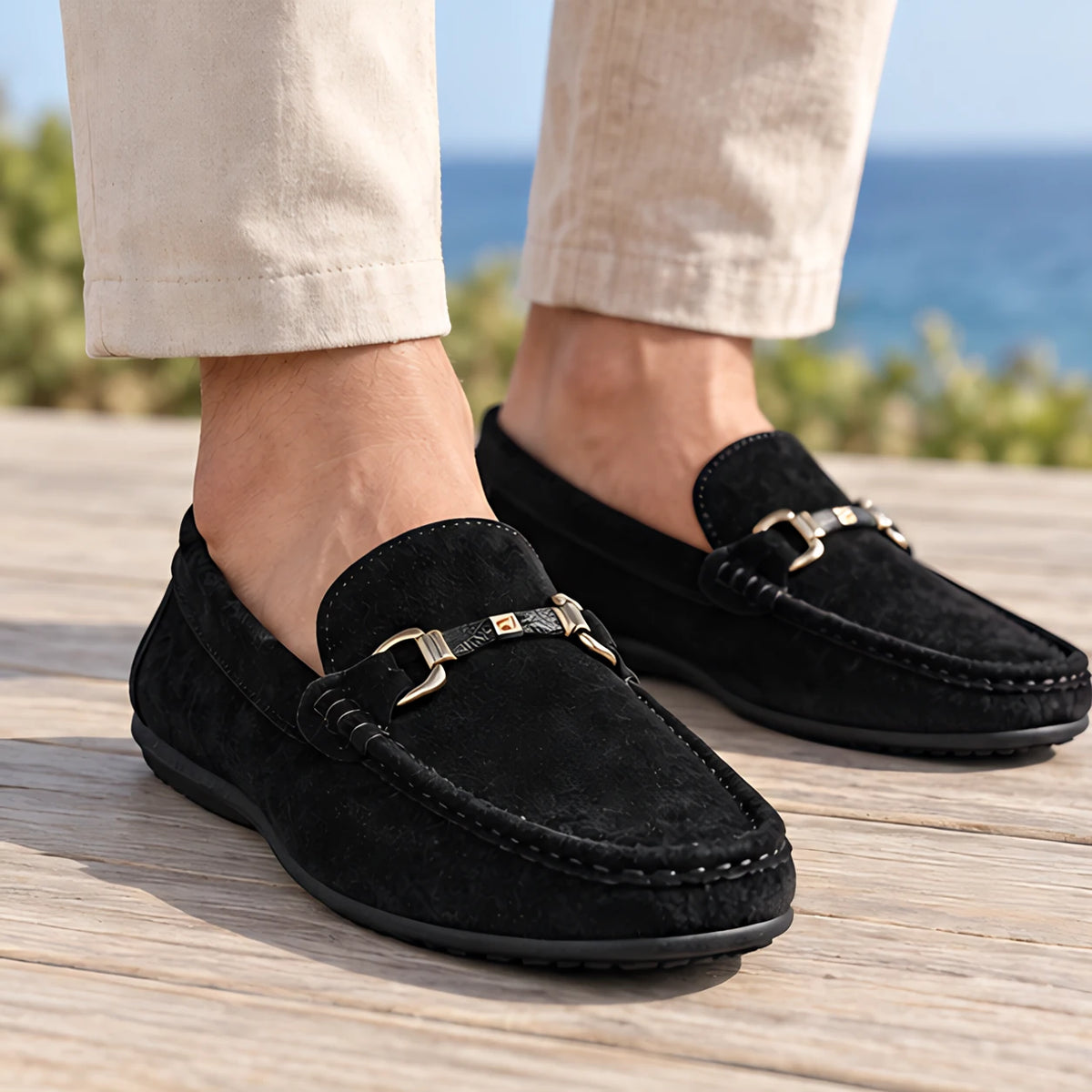 Nestor Men's Suede Buckle Loafers - Black - Men's Footwear > Loafers > Suede Buckle Loafers - Michael Verde - Image 1