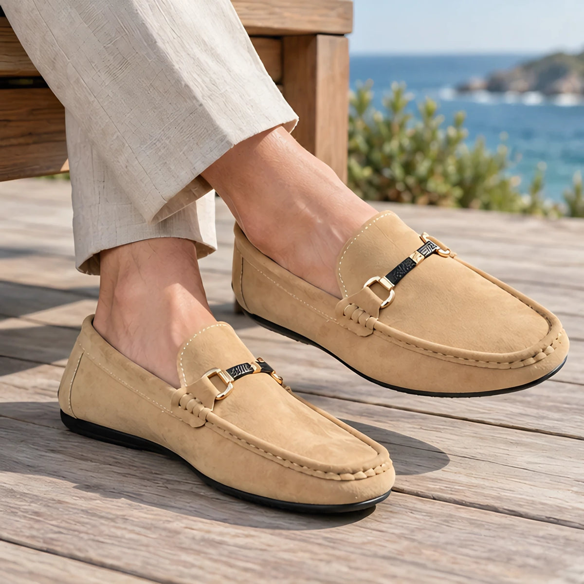 Nestor Men's Suede Buckle Loafers - Tan - Shoes - Michael Verde - Image 3