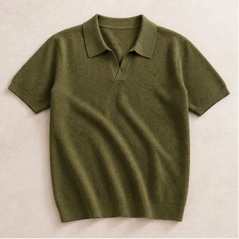 Oakmere Textured Cotton Polo Shirt - Green - cotton polo shirts - Michael Verde - Image 3