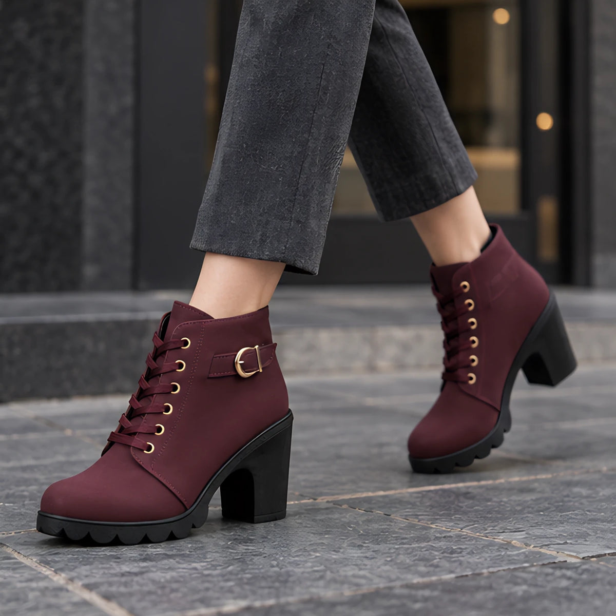 Orelia Women's Block Heel Ankle Boots - Burgundy - Women's Footwear > Boots > Ankle Boots - Michael Verde - Image 1