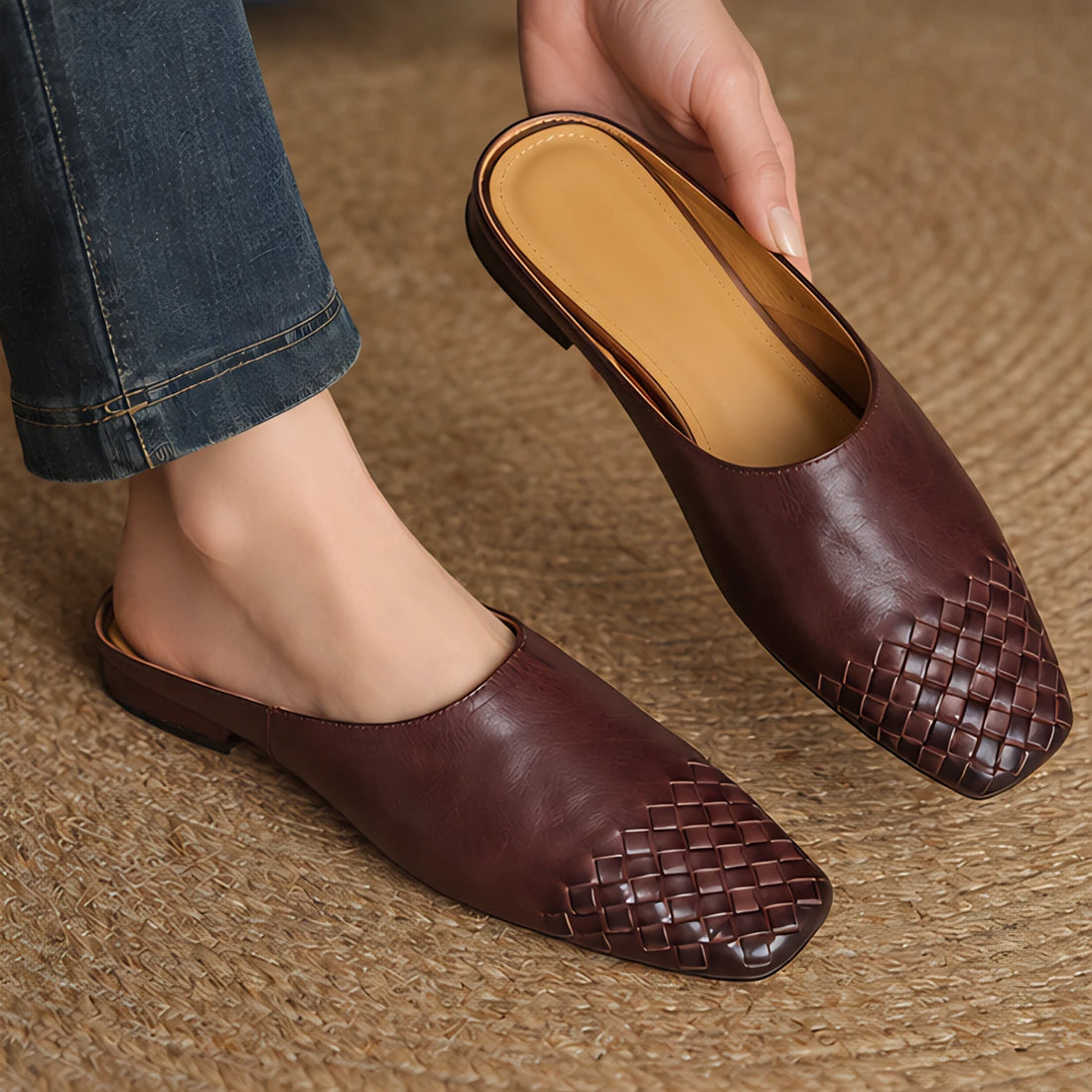 Orla Women's Square Toe Leather Mules - Brown - Women's Shoes - Michael Verde - Image 2