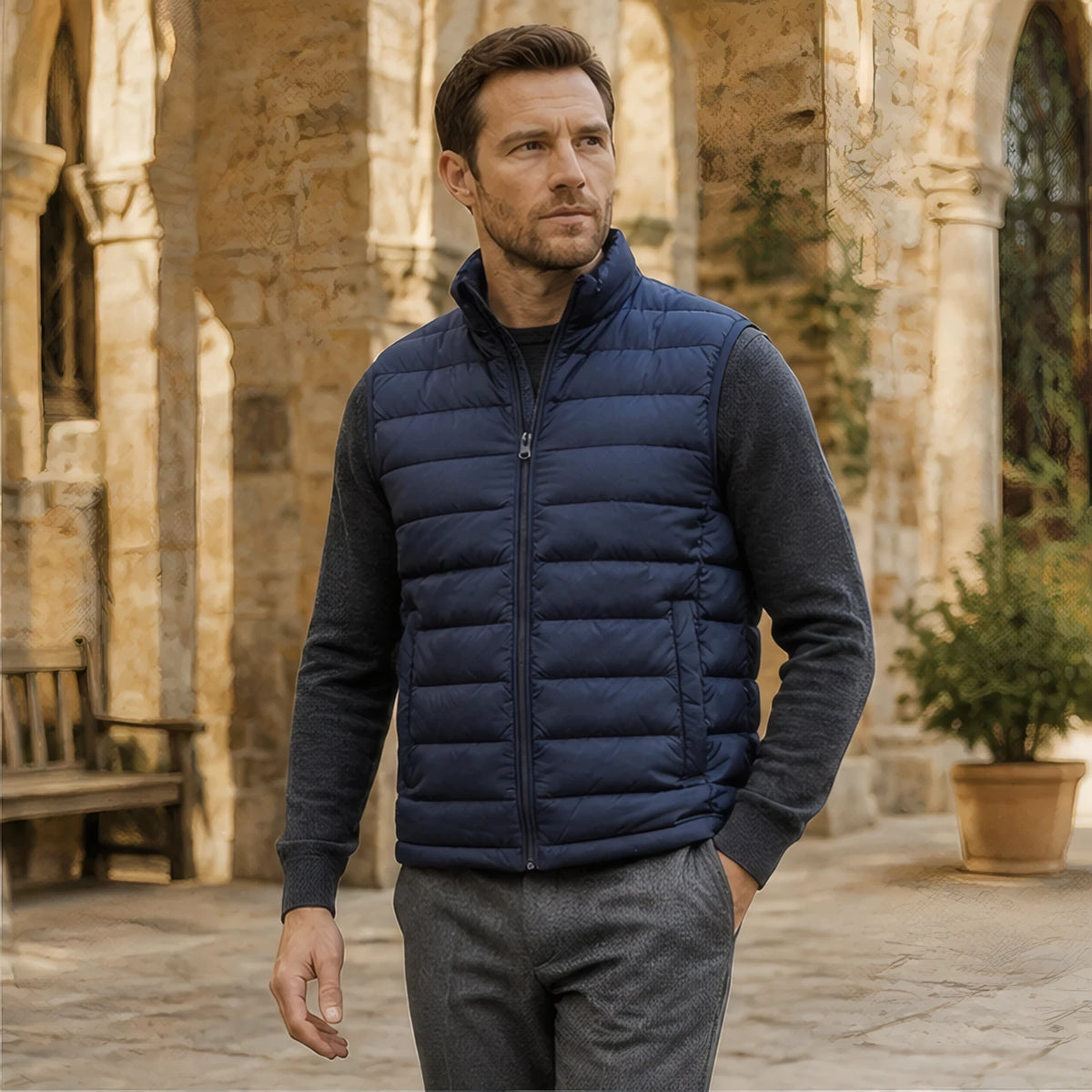Ormond Men's Quilted Puffer Vest - Dark Blue - Men's Clothing > Outerwear > Puffer Vests - Michael Verde - Image 1
