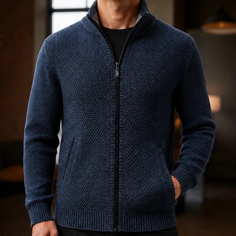 Pascal Textured Knit Sweater - Navy - Men's Clothing > Sweaters & Cardigans > Full-Zip Sweaters - Michael Verde - Image 1