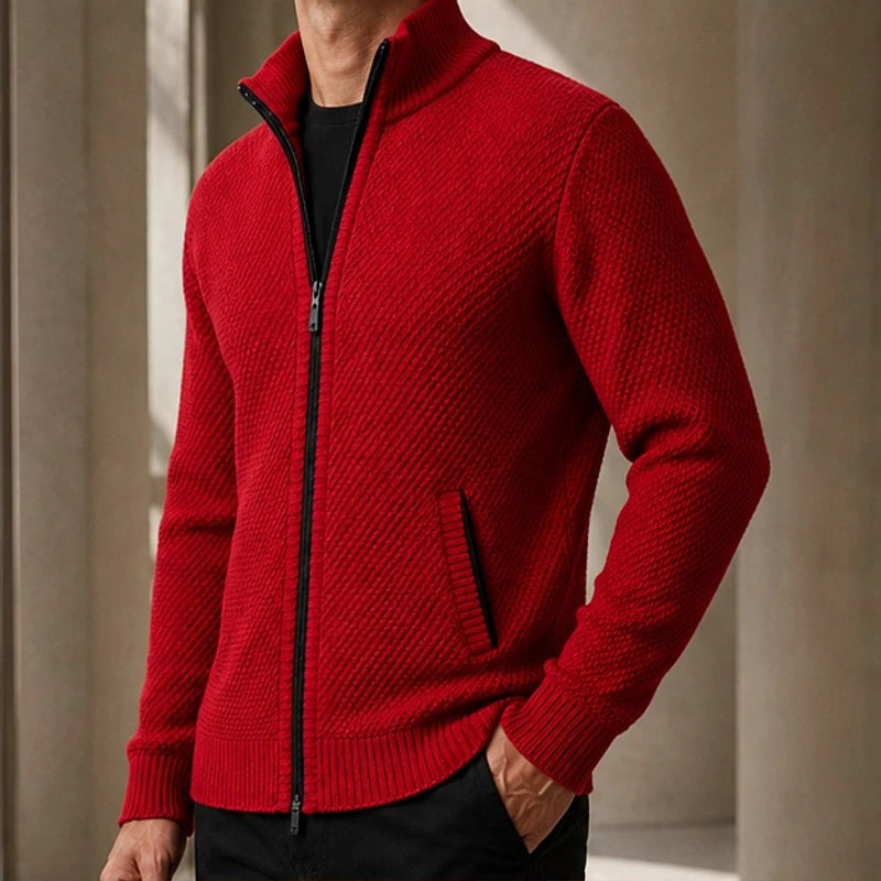 Pascal Textured Knit Sweater - Red - Men's Clothing > Sweaters & Cardigans > Full-Zip Sweaters - Michael Verde - Image 1