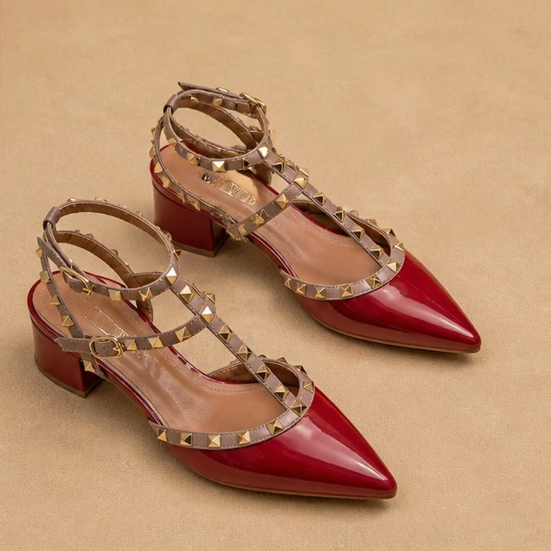 Petra Studded Wrap Heel - Red - block heel - Michael Verde - Image 3