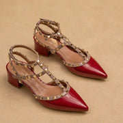 Petra Studded Wrap Heel - Red - block heel - Michael Verde - Image 3