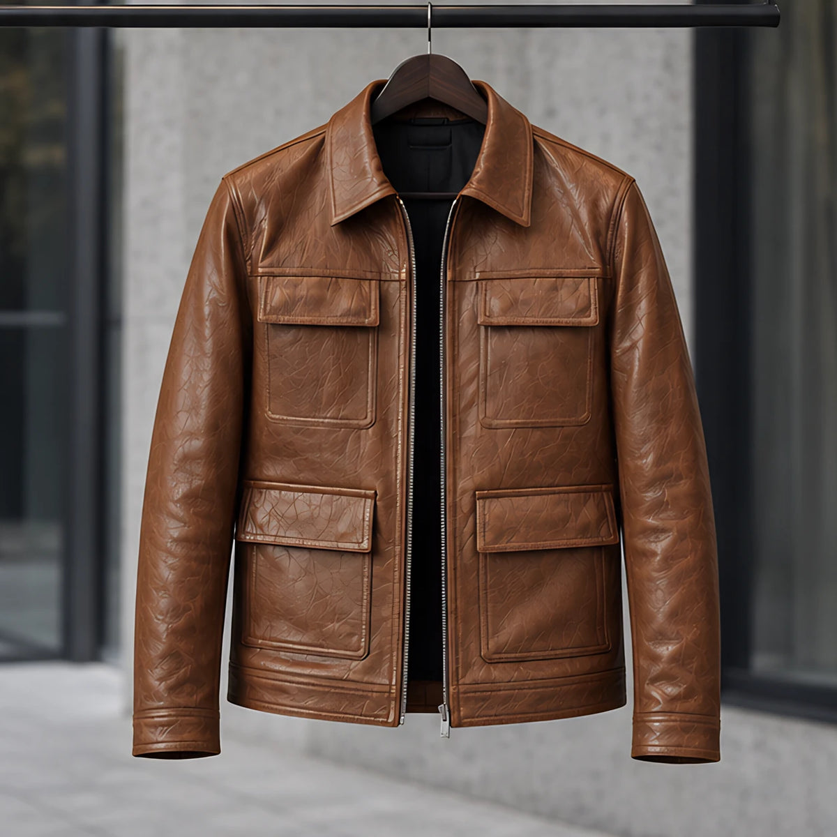 Phineas Men's Four-Pocket Leather Field Jacket - Brown - male - Michael Verde - Image 3