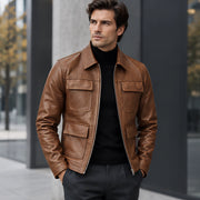 Phineas Men's Four-Pocket Leather Field Jacket - Brown - Men's Clothing > Outerwear > Field Jackets - Michael Verde - Image 1