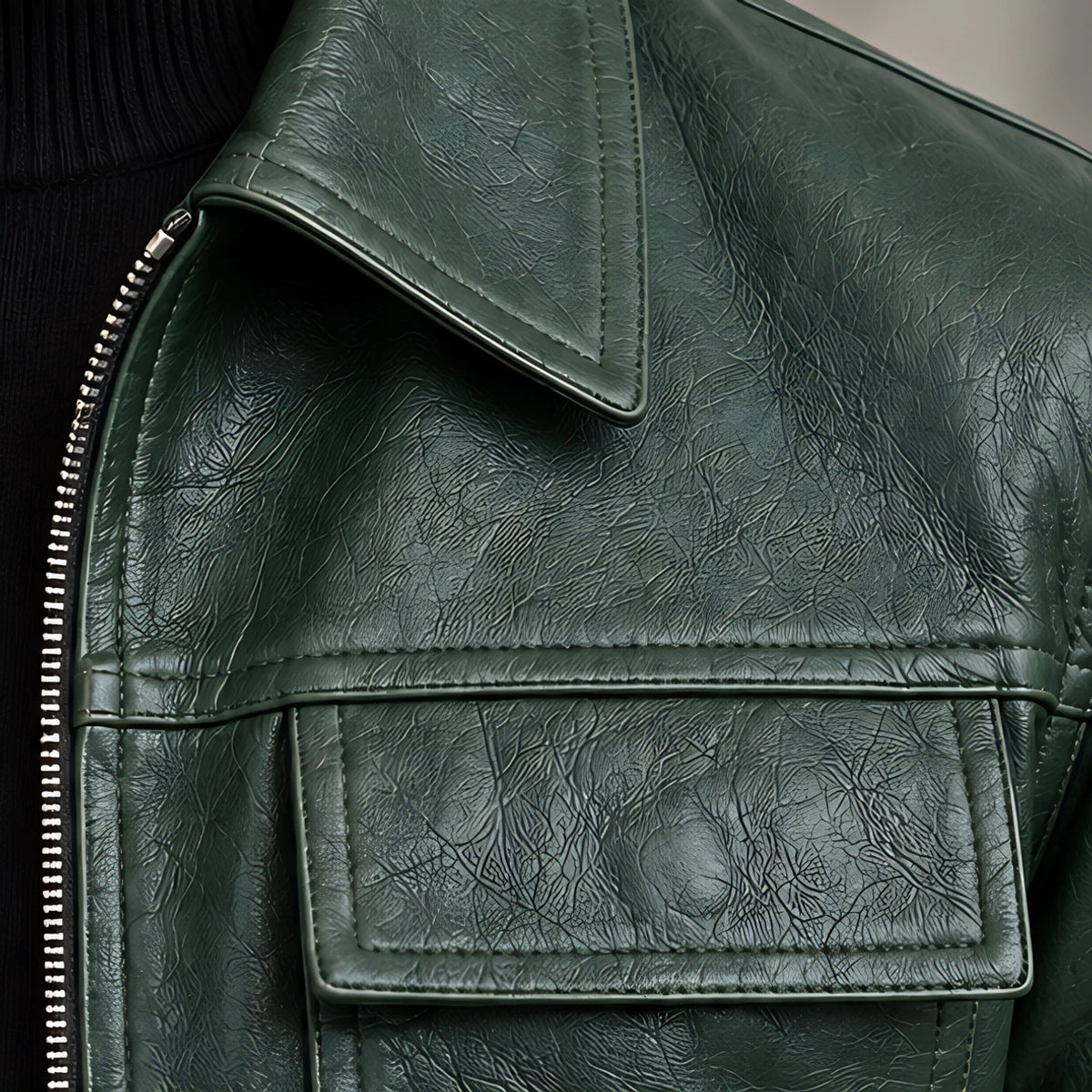 Phineas Men's Four-Pocket Leather Field Jacket - Green - men's clothing - Michael Verde - Image 4