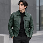 Phineas Men's Four-Pocket Leather Field Jacket - Green - Men's Clothing > Outerwear > Field Jackets - Michael Verde - Image 1