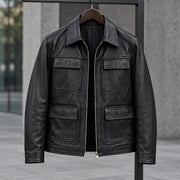 Phineas Men's Four-Pocket Leather Field Jacket - Black - male - Michael Verde - Image 3