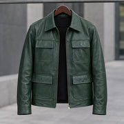 Phineas Men's Four-Pocket Leather Field Jacket - Green - male - Michael Verde - Image 3