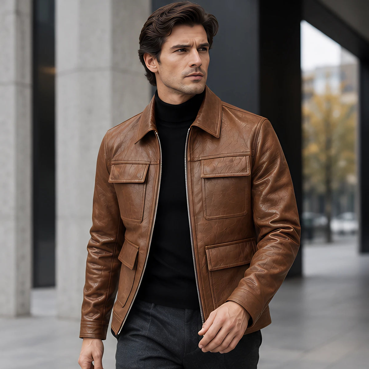 Phineas Men's Four-Pocket Leather Field Jacket - Brown - Men's Clothing > Outerwear > Field Jackets - Michael Verde - Image 2