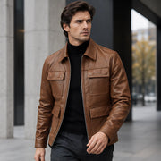 Phineas Men's Four-Pocket Leather Field Jacket - Brown - Men's Clothing > Outerwear > Field Jackets - Michael Verde - Image 2