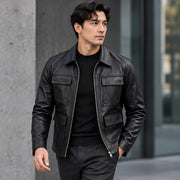 Phineas Men's Four-Pocket Leather Field Jacket - Black - Men's Clothing > Outerwear > Field Jackets - Michael Verde - Image 2