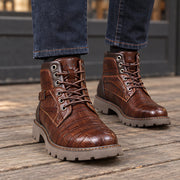 Pryor Men's Croc-Embossed Lug-Sole Boots - Dark Brown - Men's Footwear > Boots > Lug Sole Ankle Boots - Michael Verde - Image 1