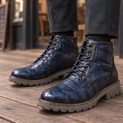 Pryor Men's Croc-Embossed Lug-Sole Boots - Blue - Men's Footwear > Boots > Lug Sole Ankle Boots - Michael Verde - Image 1