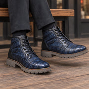 Pryor Men's Croc-Embossed Lug-Sole Boots - Blue - Shoes - Michael Verde - Image 2