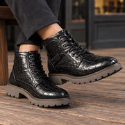 Pryor Men's Croc-Embossed Lug-Sole Boots - Black - Shoes - Michael Verde - Image 2