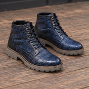 Pryor Men's Croc-Embossed Lug-Sole Boots - Blue - Men's Footwear > Boots > Lug Sole Ankle Boots - Michael Verde - Image 3