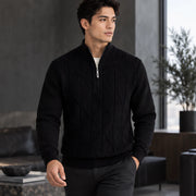 Quentin Men's Diamond Cable Quarter-Zip Sweater - Black - Men's Clothing > Sweaters & Cardigans > Quarter-Zip Sweaters - Michael Verde - Image 2