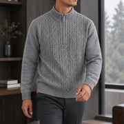 Quentin Men's Diamond Cable Quarter-Zip Sweater - Gray - Men's Clothing > Sweaters & Cardigans > Quarter-Zip Sweaters - Michael Verde - Image 2