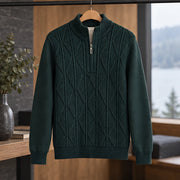 Quentin Men's Diamond Cable Quarter-Zip Sweater - Forest Green - male - Michael Verde - Image 3