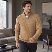 Quentin Men's Diamond Cable Quarter-Zip Sweater - Tan - Men's Clothing > Sweaters & Cardigans > Quarter-Zip Sweaters - Michael Verde - Image 2
