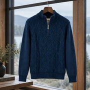 Quentin Men's Diamond Cable Quarter-Zip Sweater - Navy Blue - male - Michael Verde - Image 3
