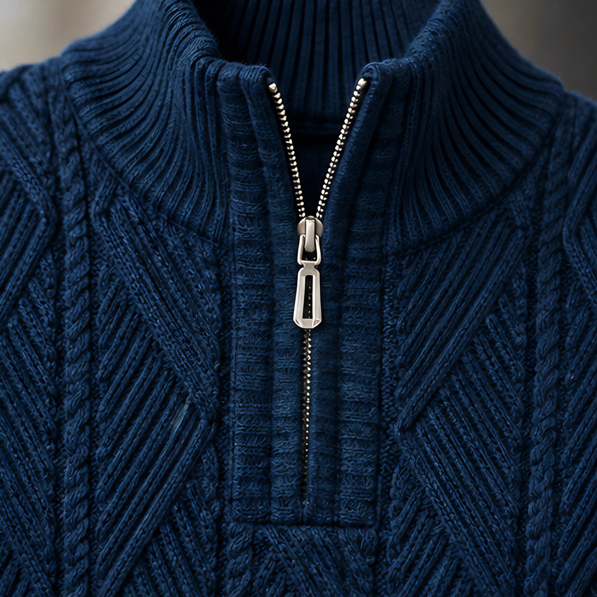 Quentin Men's Diamond Cable Quarter-Zip Sweater - Navy Blue - men's clothing - Michael Verde - Image 4