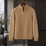 Quentin Men's Diamond Cable Quarter-Zip Sweater - Tan - male - Michael Verde - Image 3