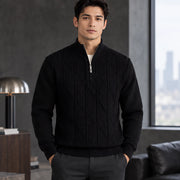 Quentin Men's Diamond Cable Quarter-Zip Sweater - Black - Men's Clothing > Sweaters & Cardigans > Quarter-Zip Sweaters - Michael Verde - Image 1