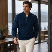 Quentin Men's Diamond Cable Quarter-Zip Sweater - Navy Blue - Men's Clothing > Sweaters & Cardigans > Quarter-Zip Sweaters - Michael Verde - Image 2