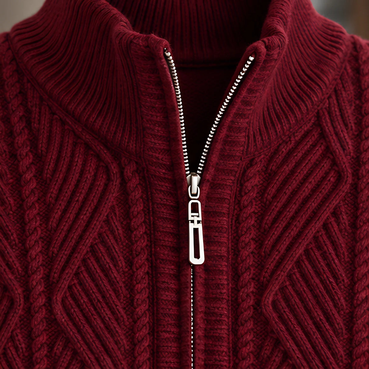 Quentin Men's Diamond Cable Quarter-Zip Sweater - Burgundy - men's clothing - Michael Verde - Image 4