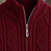 Quentin Men's Diamond Cable Quarter-Zip Sweater - Burgundy - men's clothing - Michael Verde - Image 4