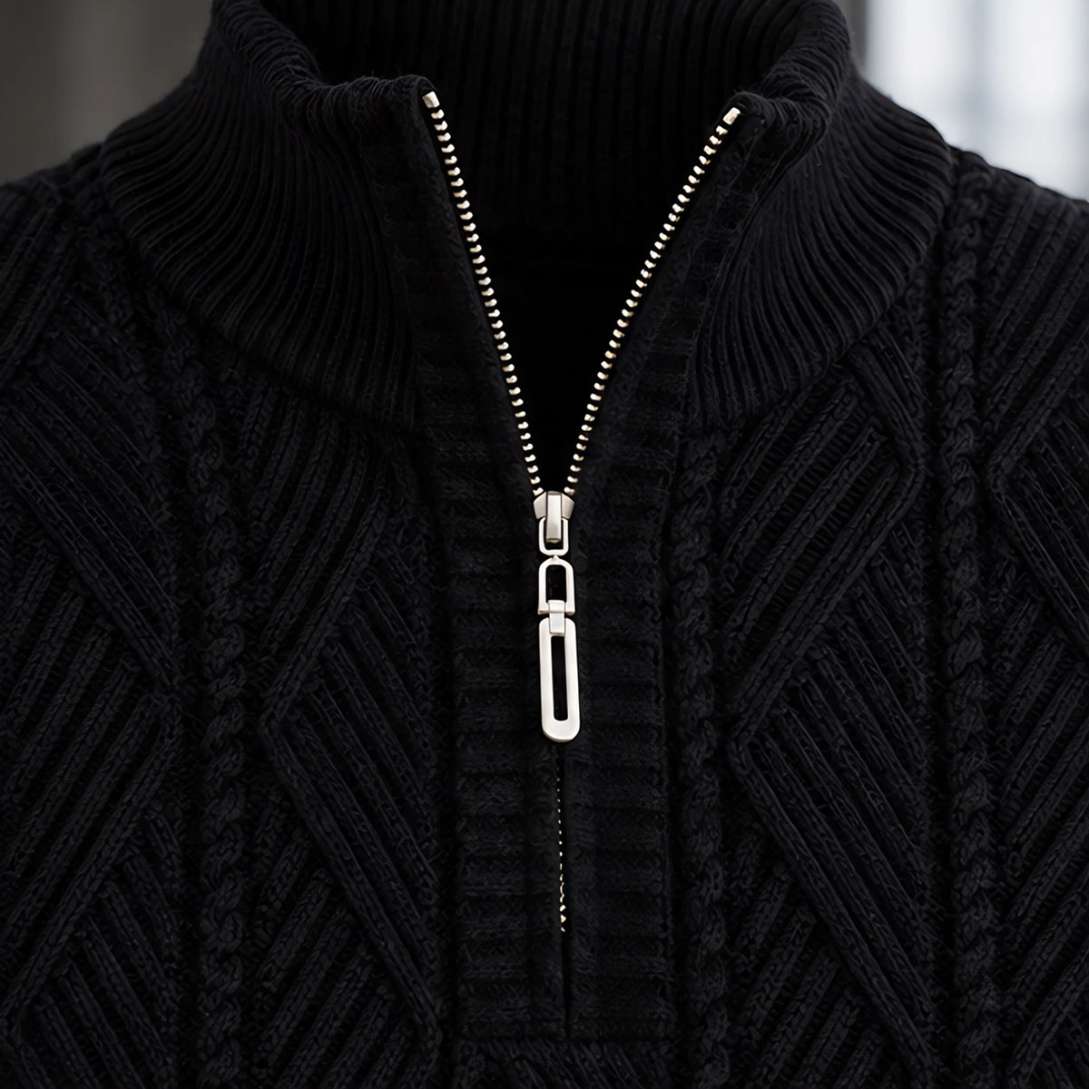 Quentin Men's Diamond Cable Quarter-Zip Sweater - Black - men's clothing - Michael Verde - Image 4