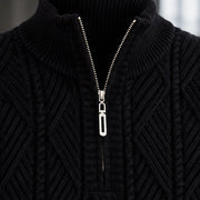 Quentin Men's Diamond Cable Quarter-Zip Sweater - Black - men's clothing - Michael Verde - Image 4