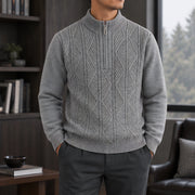 Quentin Men's Diamond Cable Quarter-Zip Sweater - Gray - Men's Clothing > Sweaters & Cardigans > Quarter-Zip Sweaters - Michael Verde - Image 1