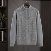 Quentin Men's Diamond Cable Quarter-Zip Sweater - Gray - male - Michael Verde - Image 3