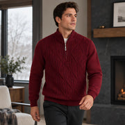 Quentin Men's Diamond Cable Quarter-Zip Sweater - Burgundy - Men's Clothing > Sweaters & Cardigans > Quarter-Zip Sweaters - Michael Verde - Image 2